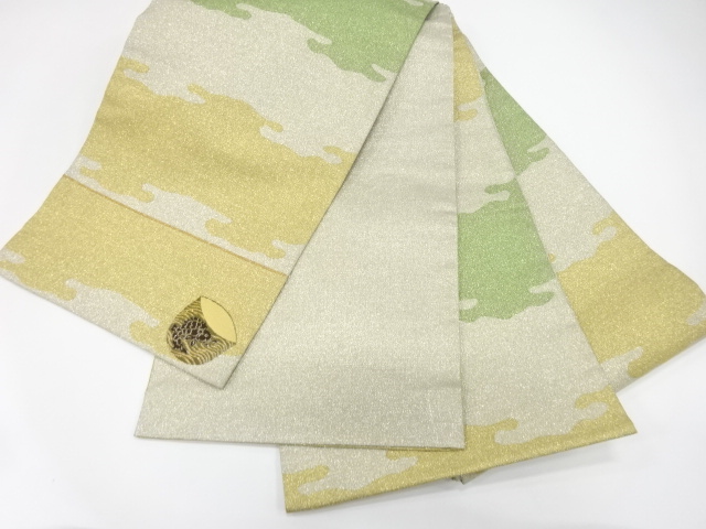  霞に茶碗模様織り出し　袋帯